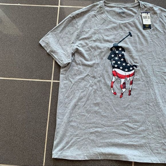 Polo Ralph Lauren Men's Stars & Stripes Big Pony USA Flag T-Shirt Gray ALL SIZES - Picture 2 of 6